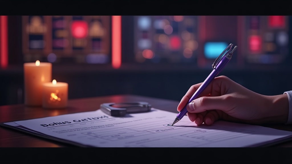 Casino sign-up checklist with bonus code field and verification documents