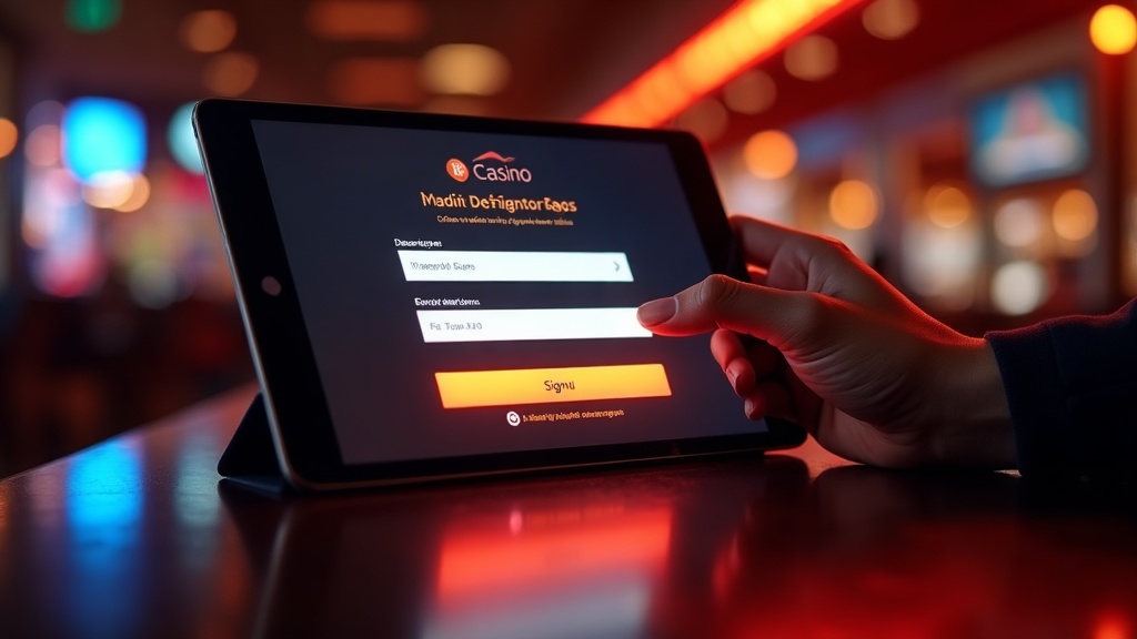 A player completing a casino sign-up form on a tablet